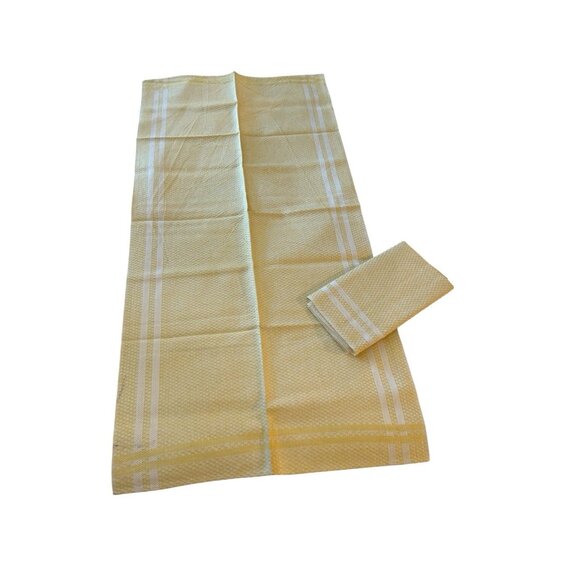 Kitchen Dish Towel Set 2 NOS Textured Woven Cotton Yellow White Germany Vtg XL - Picture 3 of 10